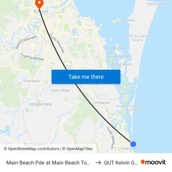 Main Beach Pde at Main Beach Tourist Park to QUT Kelvin Grove map