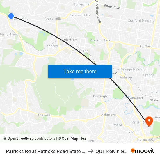 Patricks Rd at Patricks Road State School to QUT Kelvin Grove map