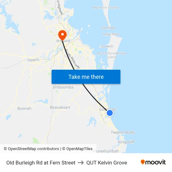 Old Burleigh Rd at Fern Street to QUT Kelvin Grove map