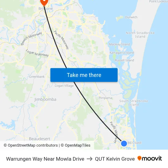 Warrungen Way Near Mowla Drive to QUT Kelvin Grove map