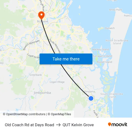Old Coach Rd at Days Road to QUT Kelvin Grove map