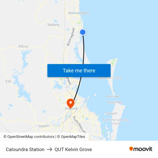 Caloundra Station to QUT Kelvin Grove map