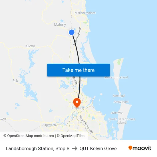 Landsborough Station, Stop B to QUT Kelvin Grove map