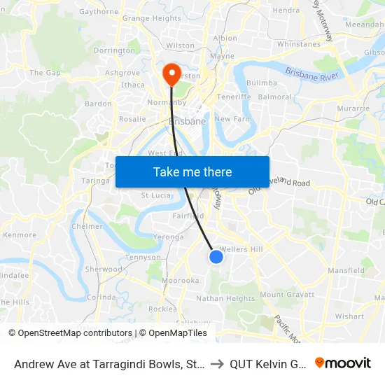 Andrew Ave at Tarragindi Bowls, Stop 38a to QUT Kelvin Grove map
