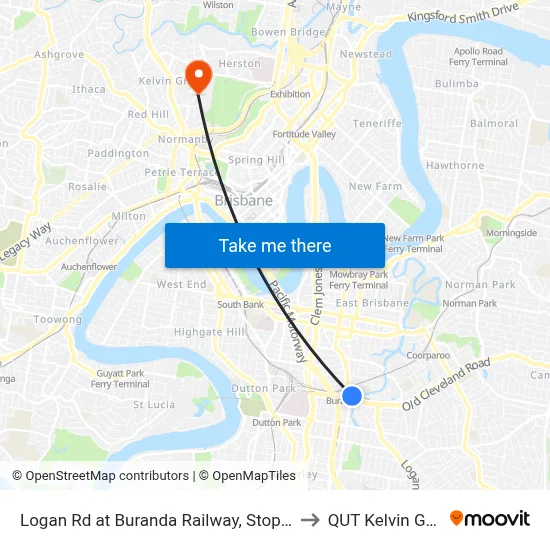 Logan Rd at Buranda Railway, Stop 14/16 to QUT Kelvin Grove map