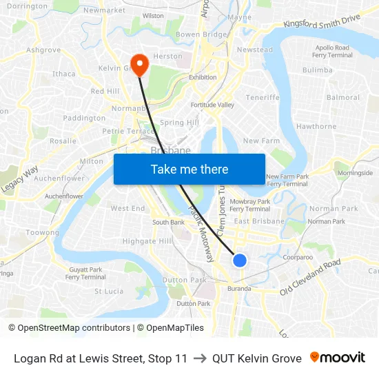 Logan Rd at Lewis Street, Stop 11 to QUT Kelvin Grove map