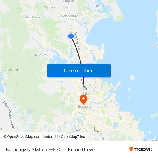 Burpengary Station to QUT Kelvin Grove map