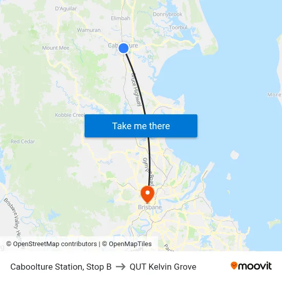 Caboolture Station, Stop B to QUT Kelvin Grove map
