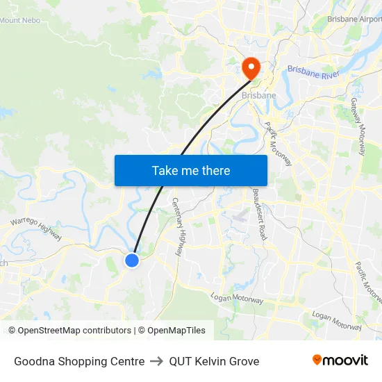 Goodna Shopping Centre to QUT Kelvin Grove map