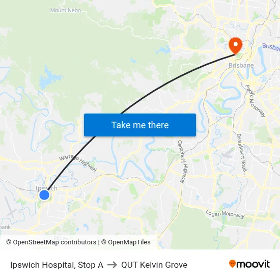 Ipswich Hospital, Stop A to QUT Kelvin Grove map