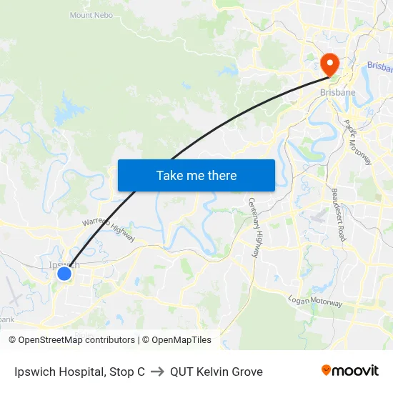 Ipswich Hospital, Stop C to QUT Kelvin Grove map