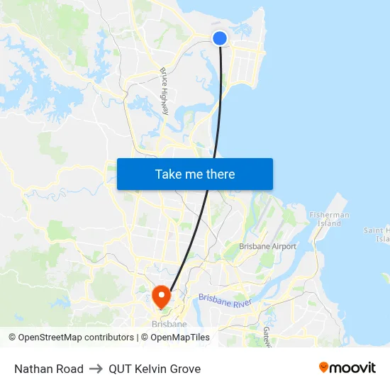 Nathan Road to QUT Kelvin Grove map