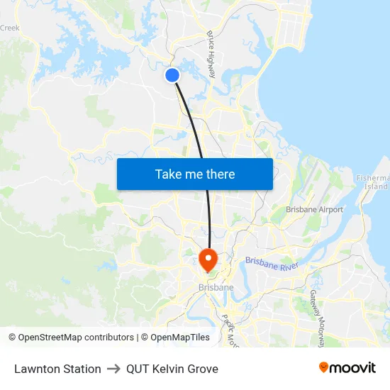 Lawnton Station to QUT Kelvin Grove map