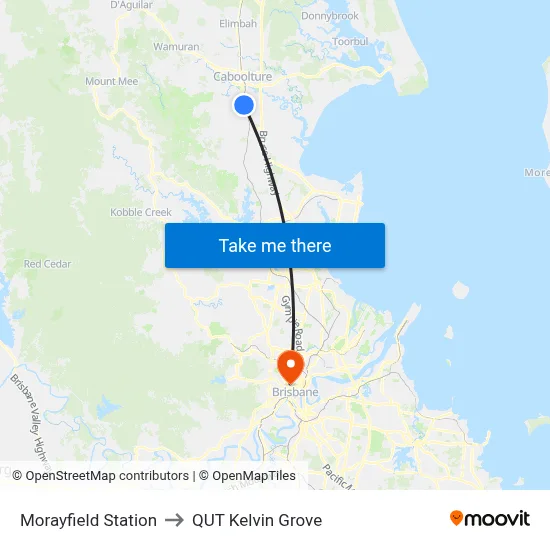 Morayfield Station to QUT Kelvin Grove map