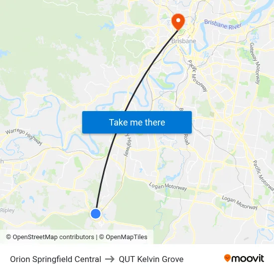 Orion Springfield Central to QUT Kelvin Grove map