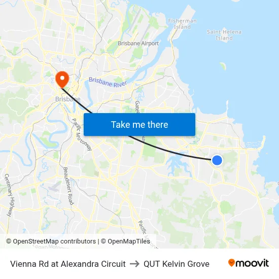 Vienna Rd at Alexandra Circuit to QUT Kelvin Grove map