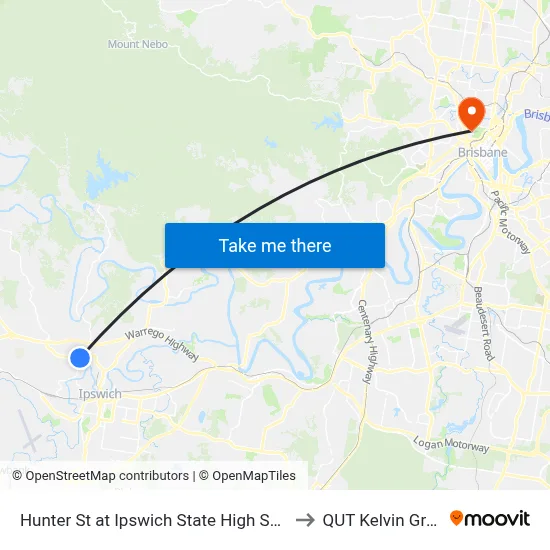 Hunter St at Ipswich State High School to QUT Kelvin Grove map