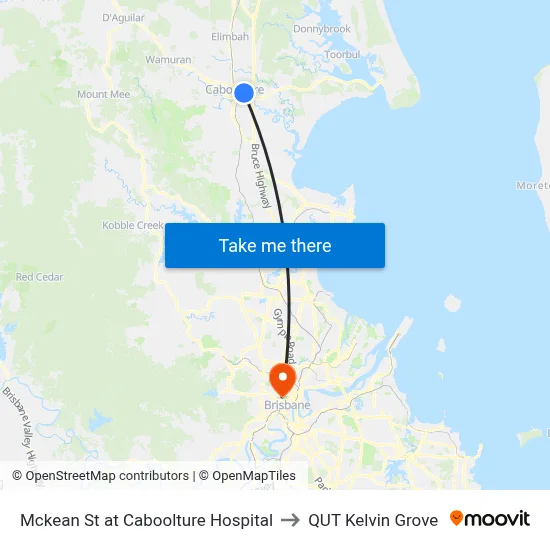 Mckean St at Caboolture Hospital to QUT Kelvin Grove map