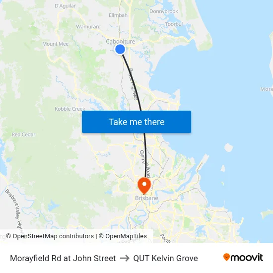 Morayfield Rd at John Street to QUT Kelvin Grove map