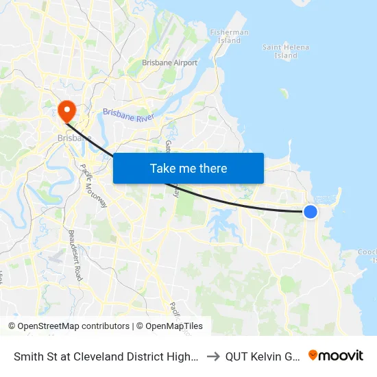 Smith St at Cleveland District High School to QUT Kelvin Grove map