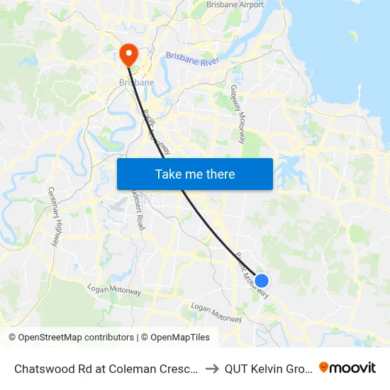 Chatswood Rd at Coleman Crescent to QUT Kelvin Grove map
