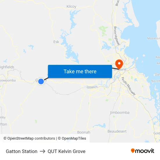 Gatton Station to QUT Kelvin Grove map