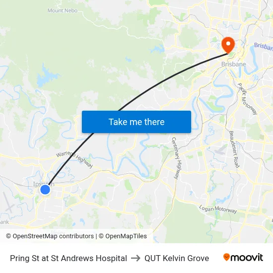 Pring St at St Andrews Hospital to QUT Kelvin Grove map