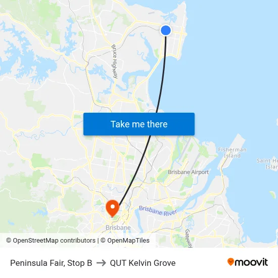 Peninsula Fair, Stop B to QUT Kelvin Grove map