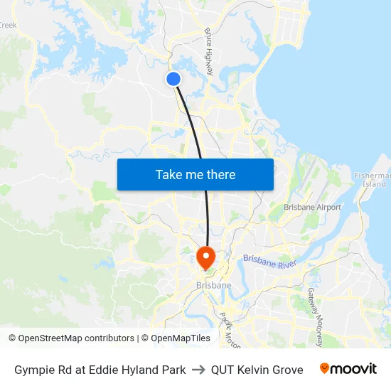 Gympie Rd at Eddie Hyland Park to QUT Kelvin Grove map
