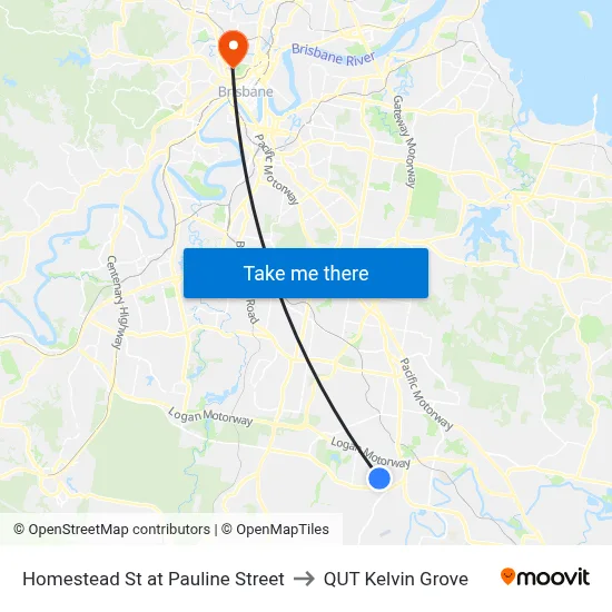 Homestead St at Pauline Street to QUT Kelvin Grove map
