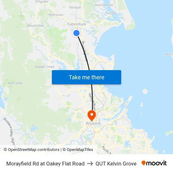 Morayfield Rd at Oakey Flat Road to QUT Kelvin Grove map