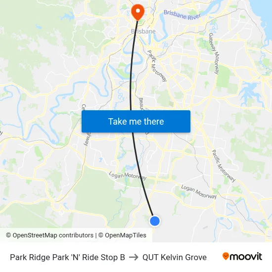 Park Ridge Park 'N' Ride Stop B to QUT Kelvin Grove map
