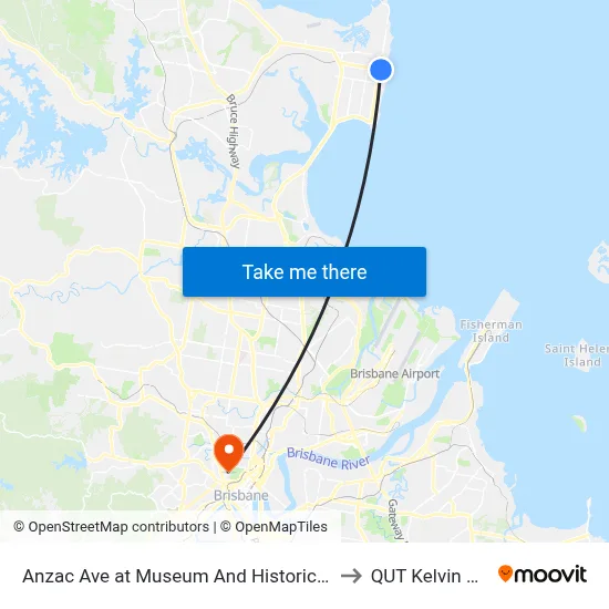 Anzac Ave at Museum And Historical Society to QUT Kelvin Grove map