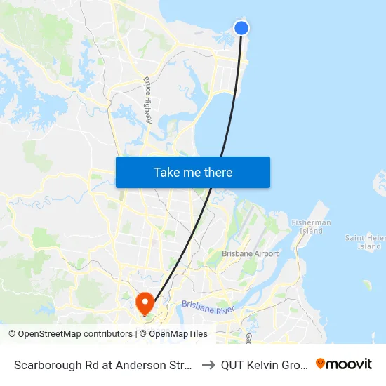 Scarborough Rd at Anderson Street to QUT Kelvin Grove map