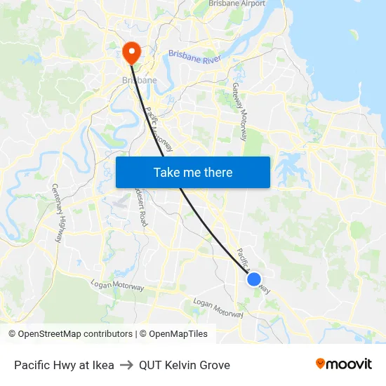 Pacific Hwy at Ikea to QUT Kelvin Grove map