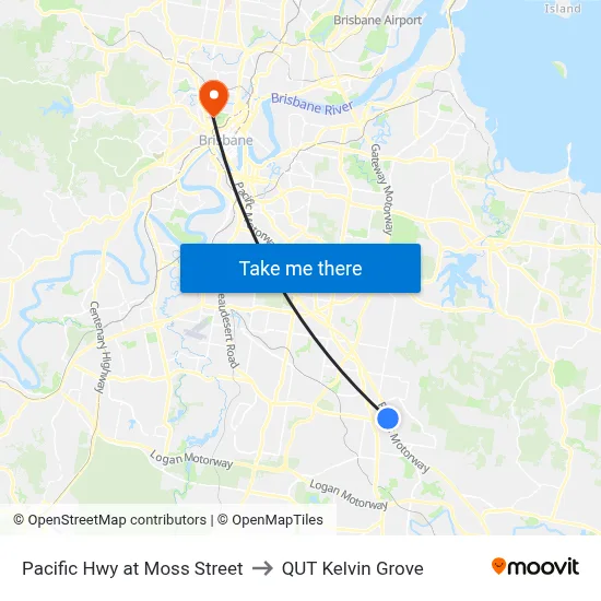 Pacific Hwy at Moss Street to QUT Kelvin Grove map