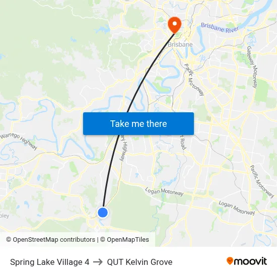 Spring Lake Village 4 to QUT Kelvin Grove map