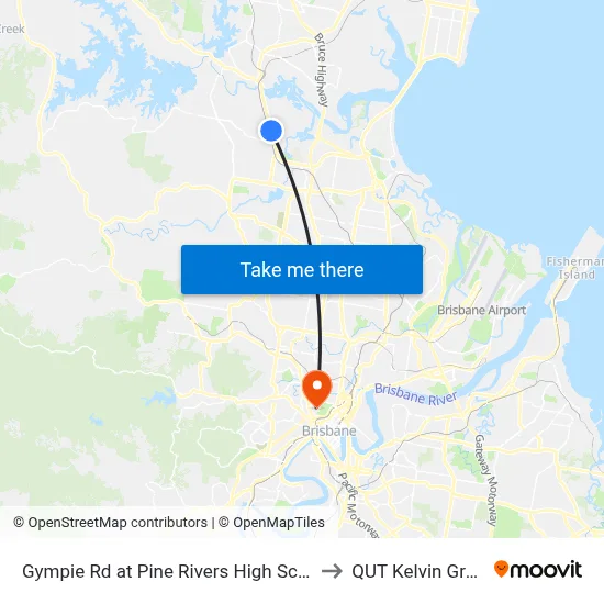 Gympie Rd at Pine Rivers High School to QUT Kelvin Grove map