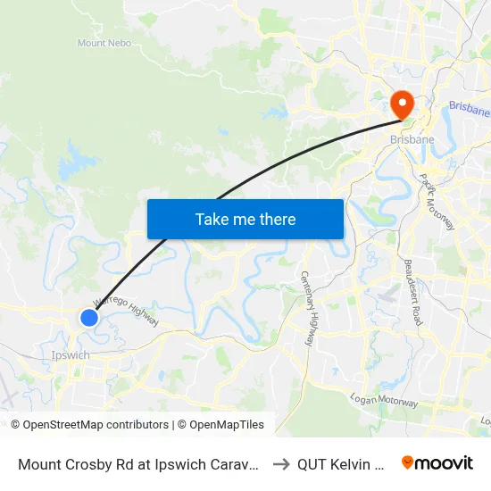 Mount Crosby Rd at Ipswich Caravan Village to QUT Kelvin Grove map