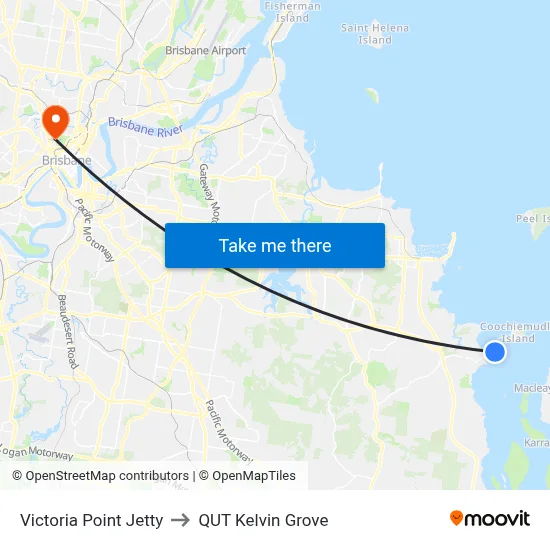 Victoria Point Jetty to QUT Kelvin Grove map