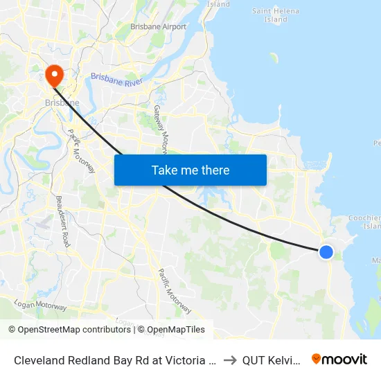 Cleveland Redland Bay Rd at Victoria Point High School to QUT Kelvin Grove map