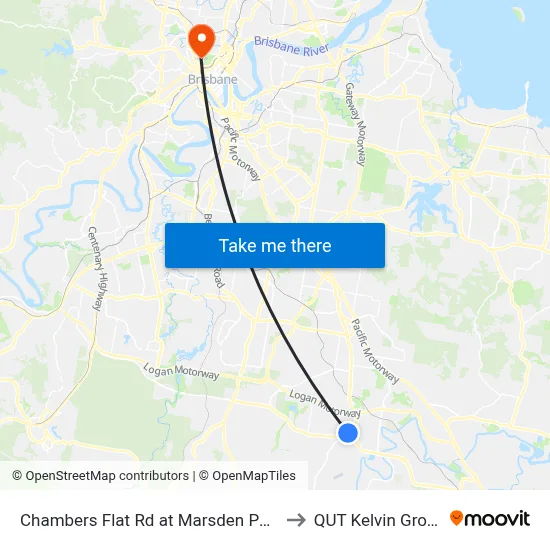Chambers Flat Rd at Marsden Park to QUT Kelvin Grove map