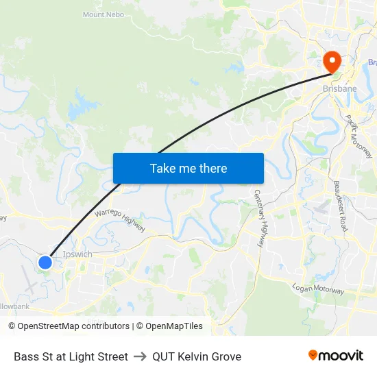 Bass St at Light Street to QUT Kelvin Grove map