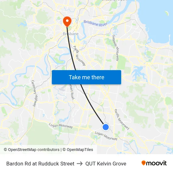 Bardon Rd at Rudduck Street to QUT Kelvin Grove map