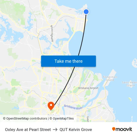 Oxley Ave at Pearl Street to QUT Kelvin Grove map