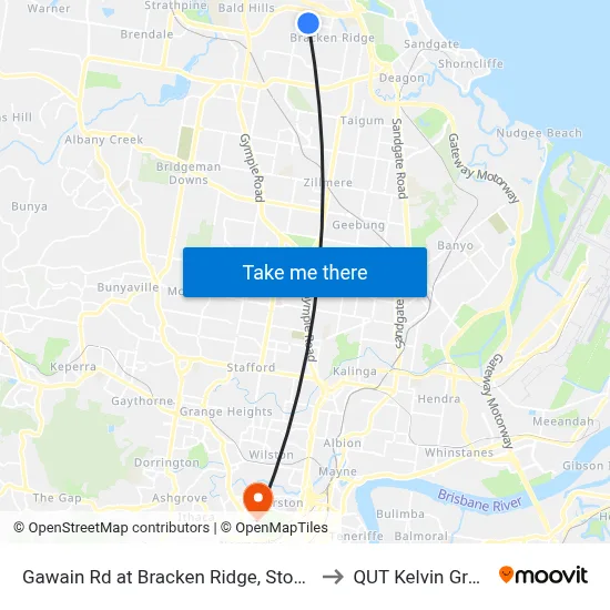 Gawain Rd at Bracken Ridge, Stop 43 to QUT Kelvin Grove map