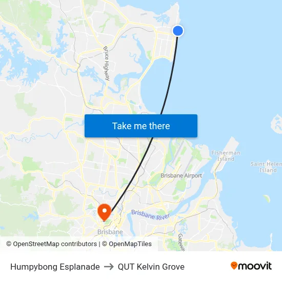 Humpybong Esplanade to QUT Kelvin Grove map