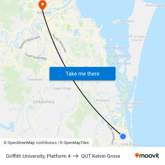 Griffith University, Platform 4 to QUT Kelvin Grove map