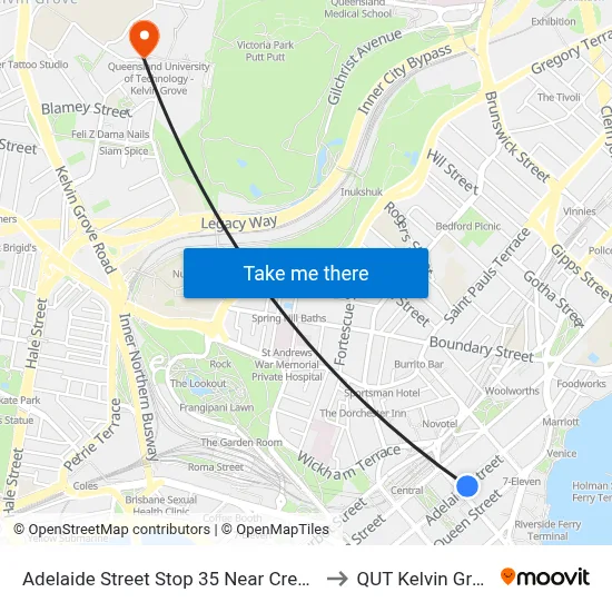 Adelaide Street Stop 35 Near Creek St to QUT Kelvin Grove map