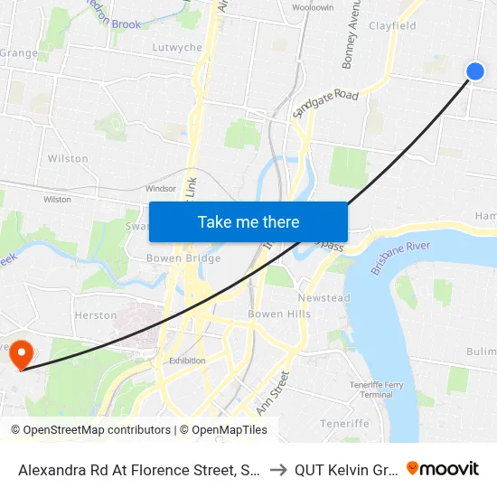 Alexandra Rd At Florence Street, Stop 29 to QUT Kelvin Grove map